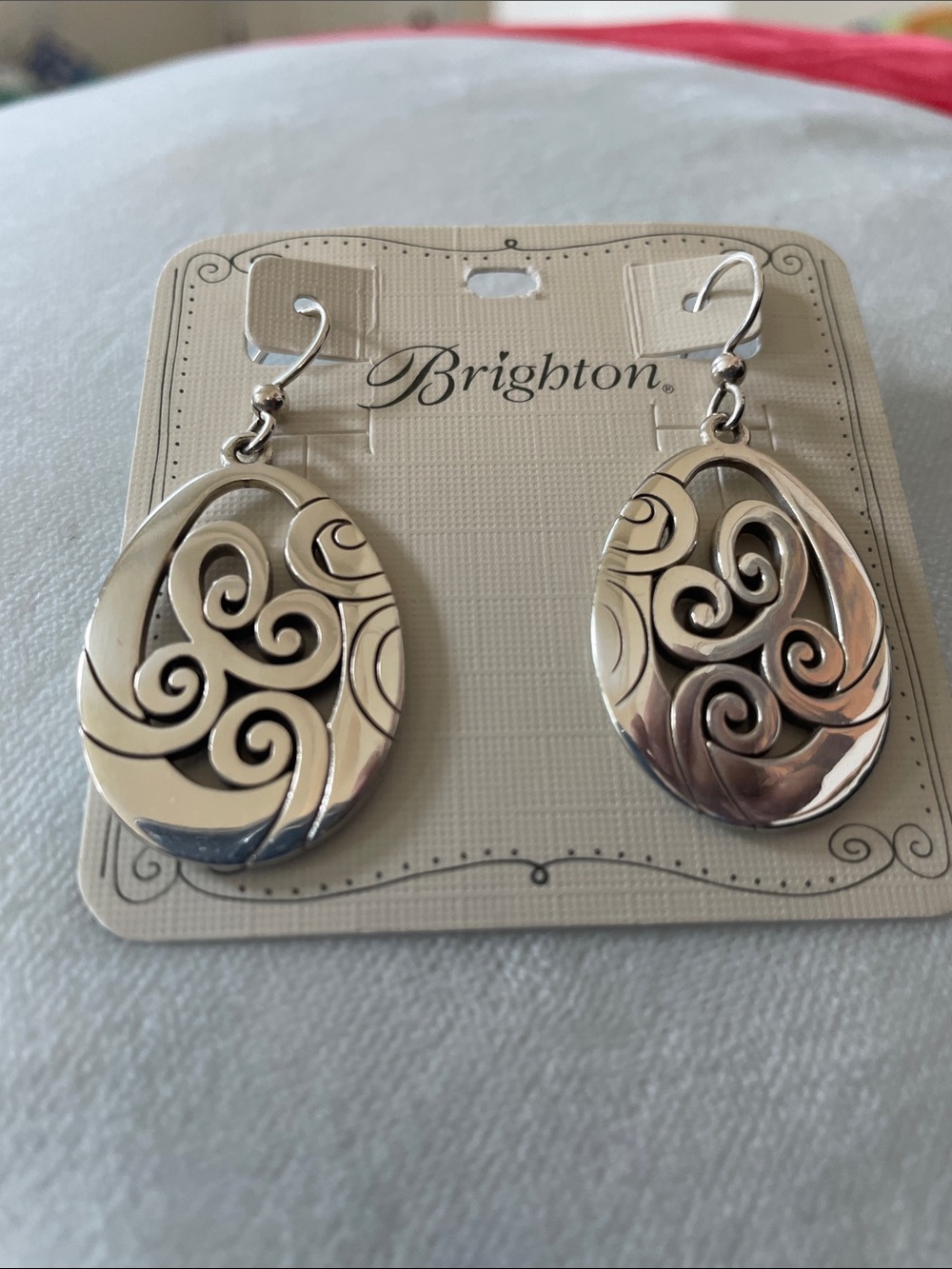 Brighton Polished Silver Swirl Oval Drop Earrings